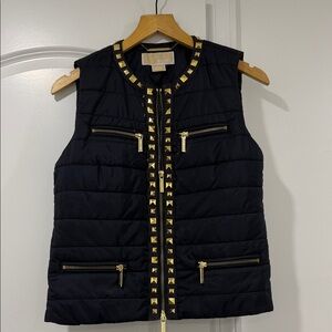 MICHAEL Michael Kors Black Quilted Vest with Gold Studs